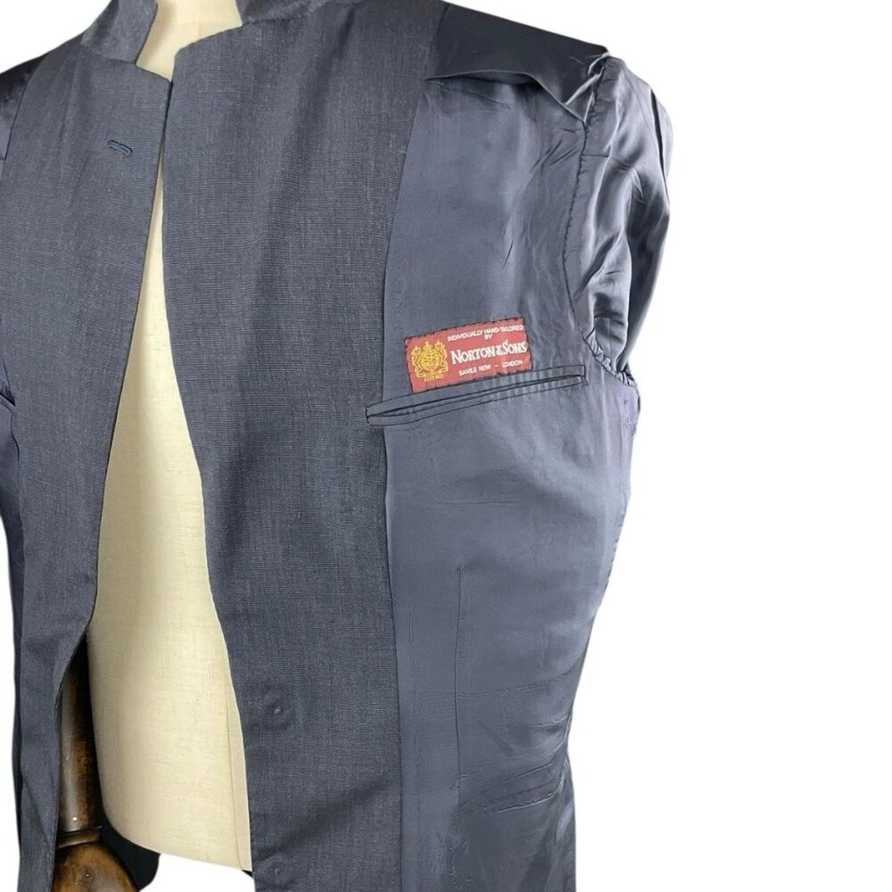 Norton & Sons Savile Row London BESPOKE Blazer 40R Navy Blue 2 BF Single Vent - Picture 10 of 14